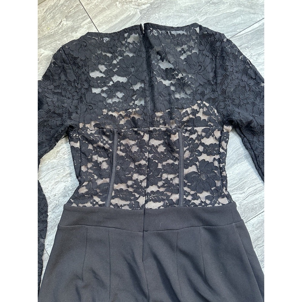 Express Women's Black Floral Lace Long Sleeve Jumpsuit One-Piece Size 0 0079 - Picture 6 of 6